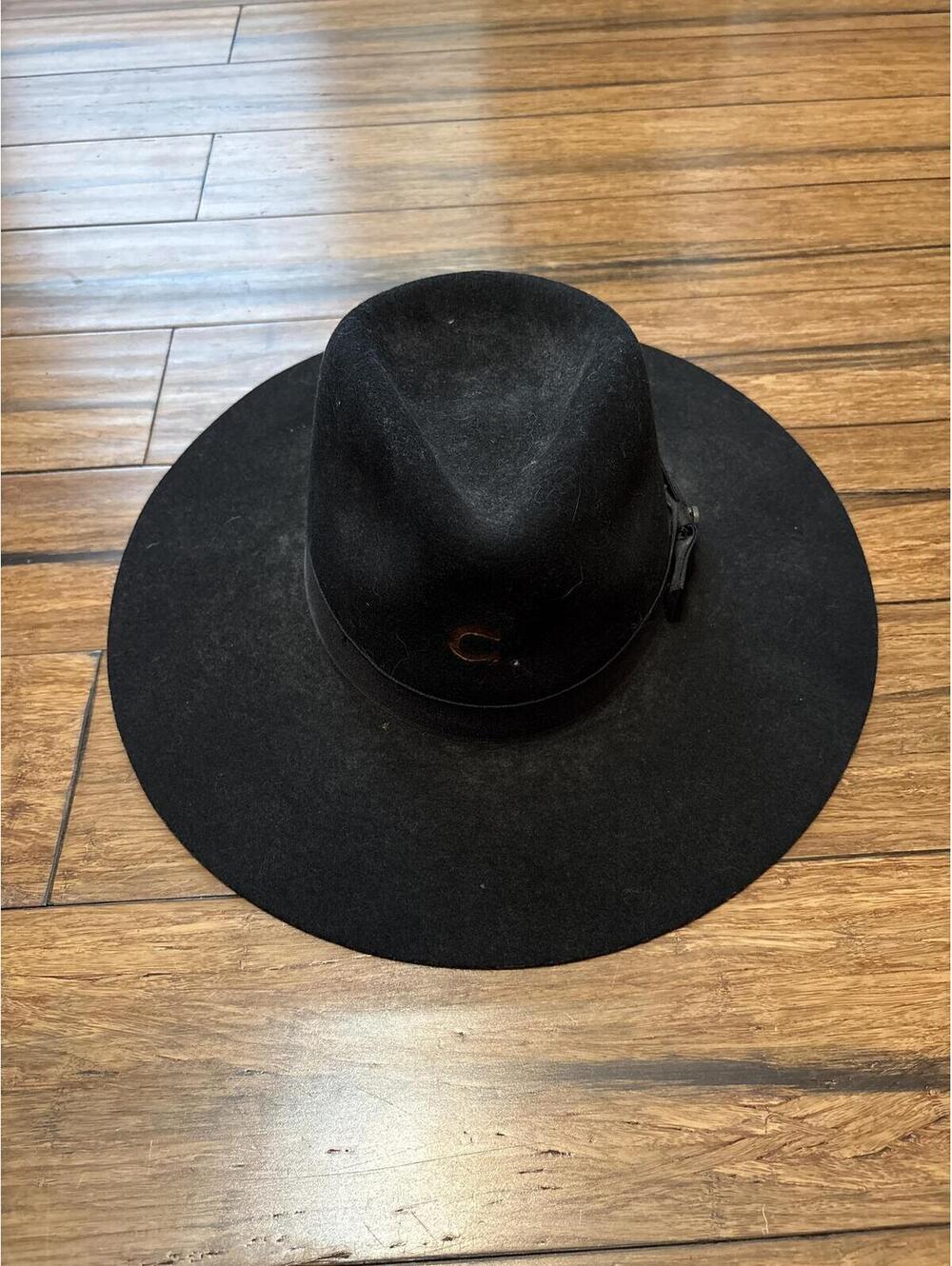 Charlie 1 Horse Highway Cowgirl Black Felt Fedora Hat Size Medium Ribbon Accent - Picture 2 of 9